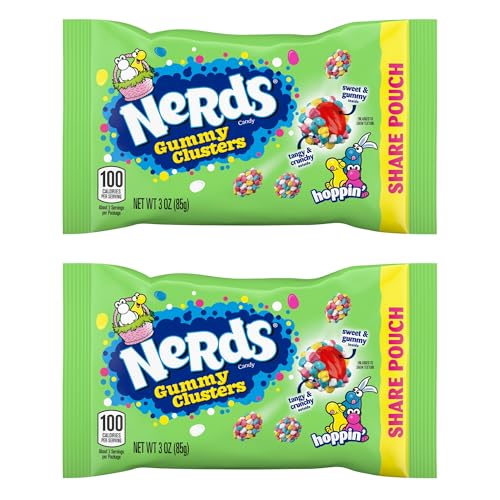 2025 Easter Nerd Gummy Clusters, Assorted Fruit Flavored Crunchy Chewy Candies, Basket Stuffer Treats, 3 Ounces (Pack of 2)
