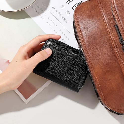 Image of SENDEFN RFID Credit Card Holder for Women Small Leather Zipper Card Case Wallet 15 Slots