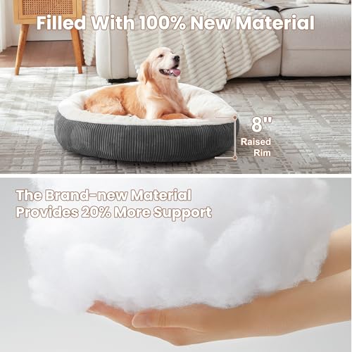 36 inches Donut Dog Bed for Large Dogs - Calming Round Pet Bed with Removable&Washable Cover, Plush Faux Fur & Corduroy, Fits Pets up to 80 lbs(Dark Grey, Large) - Image 4
