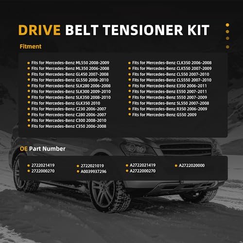 Image of Belt Tensioner and Idler Pulley Serpentine Belt kit for Mercedes-Benz C300 /E350 /ML350 /GLK350 /C230 2006-2011, 2722021419, 2722000270, 2722021019, A0039937296, A2722021419, A2722000270, A2722020000
