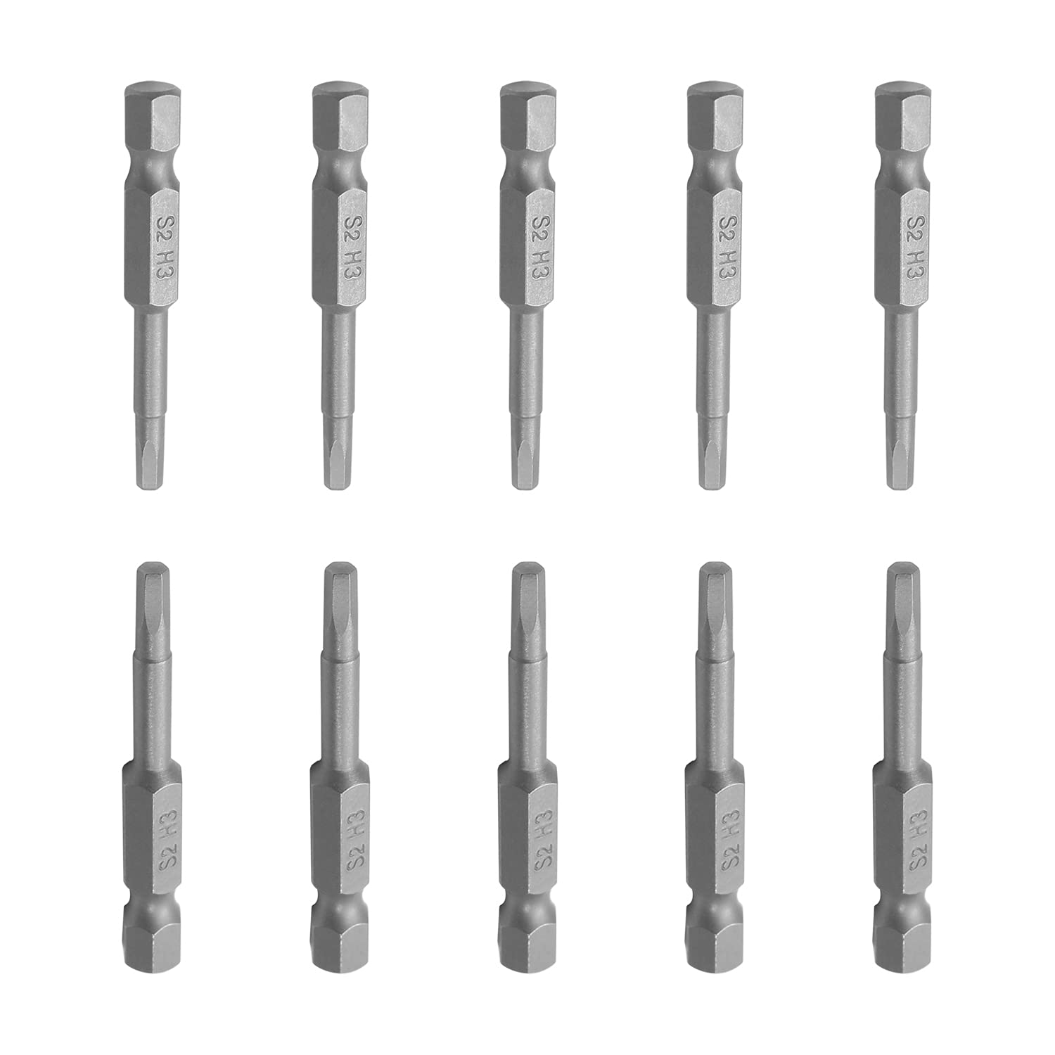 Utoolmart H3 Hexagon Head Allen Wrench Screwdriver Bit 1/4 Inch Hex Shank S2 Steel 50Mm Length Magnetic Hex Drill Bits For Hand Held Wrench And Electric Drills 10Pcs