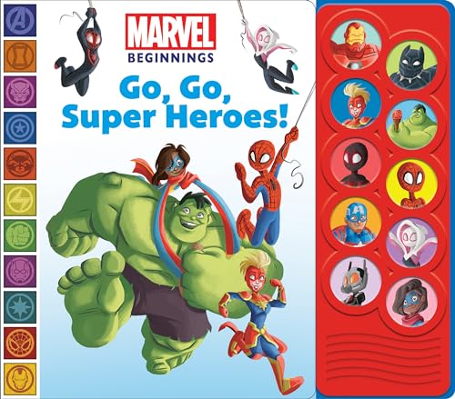 Image of Marvel Beginnings Spider-man, Hulk, Capatian Marvel and More! - Go, Go, Super Heroes! 10-Button Sound Book - PI Kids