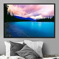 Framed Canvas Wall Art Calming Waters Aerial Cool Lake Landscape Multicolor Photography Realism Relax/Calm - 16x24 inches