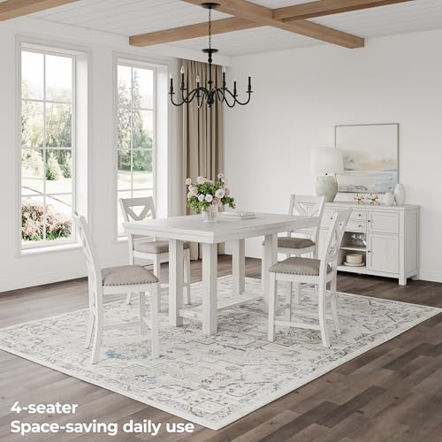 Signature Design by Ashley Robbinsdale Farmhouse Distressed Counter Height Dining Extension Table with Trestle Base, Planked Effect and 2 Removable End Leaves, White by Signature Design by Ashley - Image 7