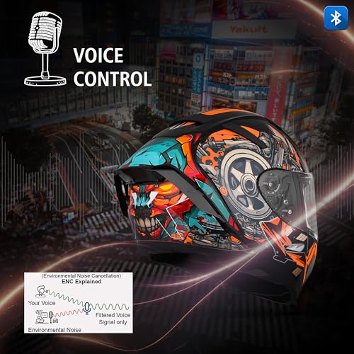 Image of Steelbird SBH-32 Trickster Bluetooth ISI and Dot Certified Full Face Helmet for Men and Women with Inner Smoke Sun Shield