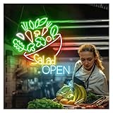 WELSAA Luces de neón Letrero De Neón De Verduras Para Decoración De Pared, Luces De Neón Con Letras Abiertas De Ensalada Alimentadas Por USB, Ideal Para Decoración Paredes Tiendas(Segundo,70X70CM)