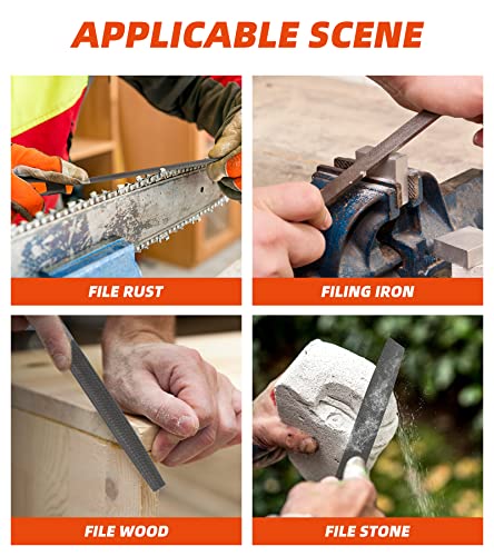 Difflife 8'' File Handles Needle File Set (Carbon Steel 4 Piece-Set), Hardened Alloy Strength Steel - Set Includes Flat,Triangular, Round, And Half-Round File (4-Piece) #TOP4