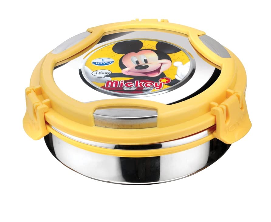 JOYO Original Licensed Marvel-Disney Yummie Big 900 ML Stainless Steel Lunch Box with Inner Steel Container for Kids (900 Ml) (Yummie Single, Mickey-Mouse)