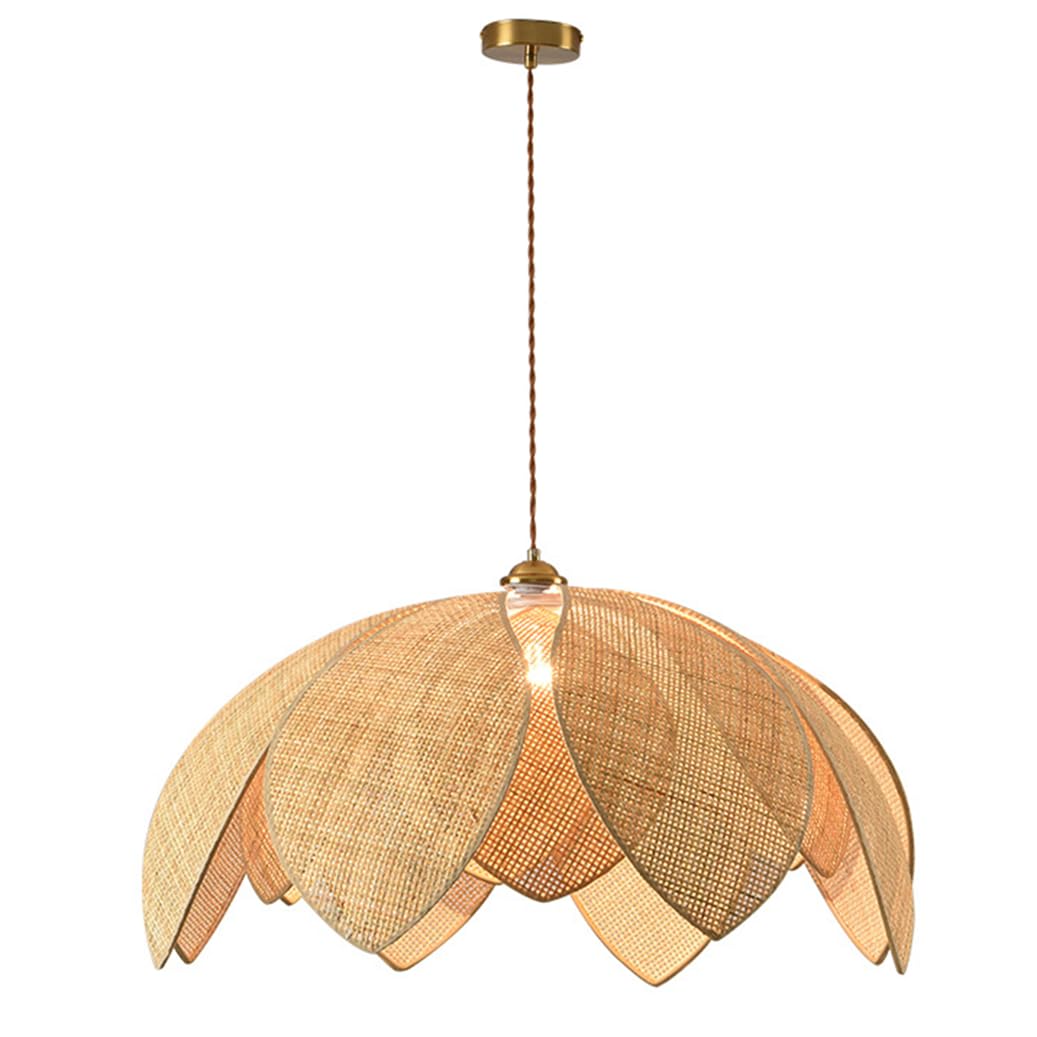 CSSYKV Rural Bamboo Petal Light Fixtures Beige Bamboo Wicker Lamp Shade for Kitchen Island Rattan Basket Chandeliers 25.6" Large Lantern E26 Socket for Dining Living Room Porch Hanging Lighting