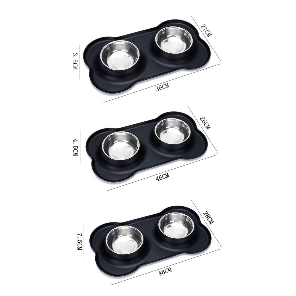 Futternapf-Set aus Edelstahl mit rutschfester Matte, perfekt für kleine, mittelgroße Welpen, Hunde und Katzen, kein Verschütten, Schwarz (Rosa, L)