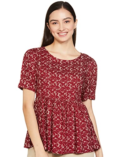 Amazon Brand - Symbol Women Rayon Regular Fit Blouse (SYM-SS22WTOP-502_Wine S)