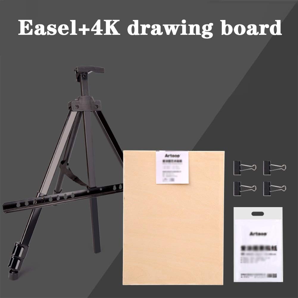 Caballete telescópico plegable para estudio de campo, para pintura, trípode con bolsa de transporte, color negro (caballete + tablero de dibujo 4K)