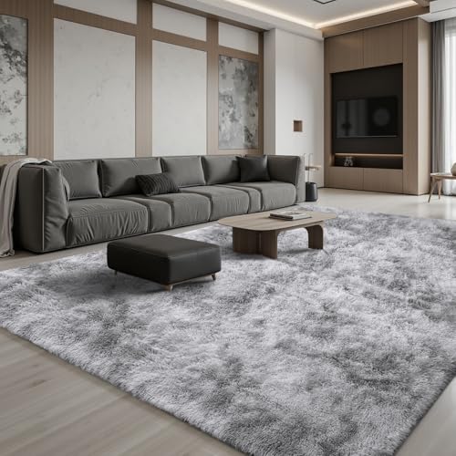 ラグマット カーペット 160x230cm 全厚約5cm 滑り止め付 洗えるラグ 抗菌 ふわっと手触り 防音絨毯 オールシーズ おしゃれな北欧風シャギーラグ 極厚ウレタンフォーム10ｍｍ 寝室、リビングルーム用のふわふわラグ、ライトグレ