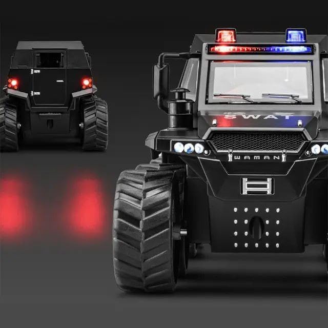 Image of 1:28 Scale Big Police Truck 8X8 Metal Diecast Toy Car for Kids with Openable Doors, Sound, Light Effects, Black