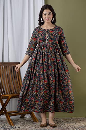 Image of JAIPURFAME Stylish Women's Pure Cotton All Over Printed Kurti Gown, Maternity Dress, and Feeding Dress - Comfortable and Elegant Maternity Wear for Women