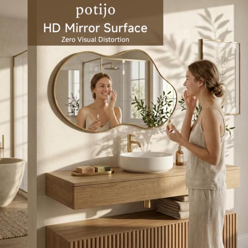 Image of Irregular wall Mirror 26 inchx46 inch Gold Asymmetrical Mirror