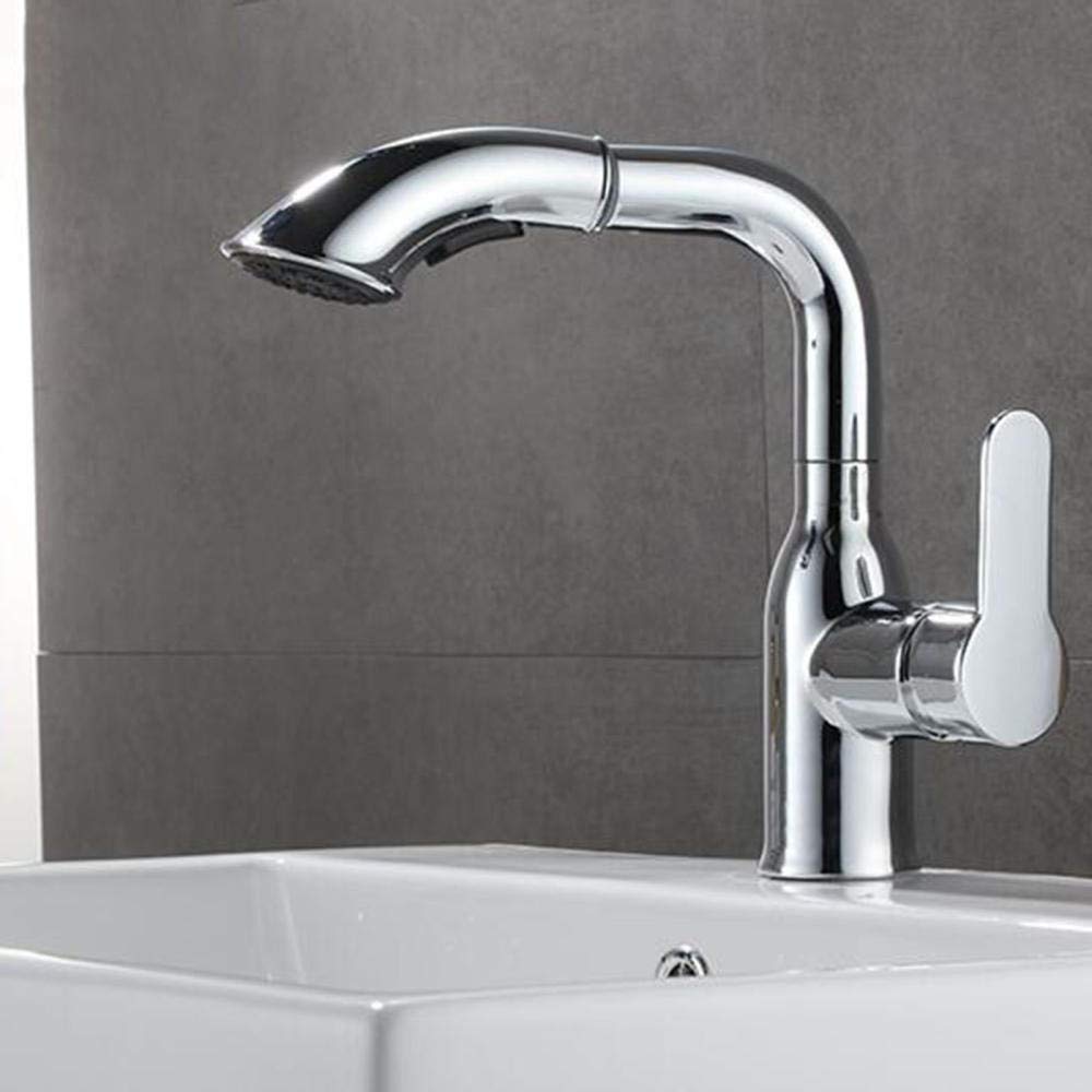 Mitigeur de lavabo avec douchette extractible eau chaude et froide en laiton chromé