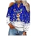 Blusa para mujer, informal, con hombros descubiertos, cuello redondo, con estampado de ciervos, para invierno, manga larga, para Navidad, sudadera, cojín, tortuga, azul, L