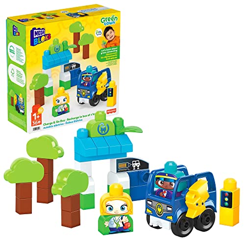 Mega Bloks First Builders Ville Verte, Bus électrique, Jeu de Construction, 36 pièces Dont Gros Blocs et 2 Personnages, pour Enfants et bébés dès 1 an, HDX90