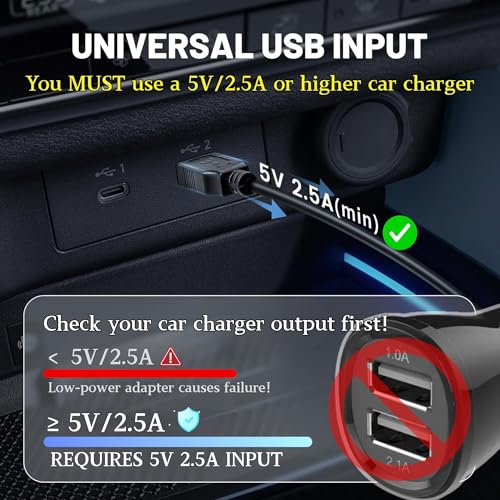 EWAY USB C Dash Cam Power Cord (13FT/4M), 90 Degree USB-A 2.0 to Type-C Cable REQUIRES 2.5A Input - USBC Replacement Power Supply for Front Rear View Mirror Dashcam Dashboard Recorder Recording Camera