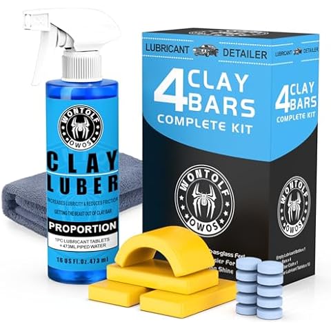 Car Clay Bars Auto Detailing and Clay Luber Synthetic Lubricant Kit, 4 Clay Bars, Clay bar Lubricant Tablets 10 Pack(1pc=16 fl oz), Spray Bottle and Microfiber Towel for Car Detailing Cleaning Cover