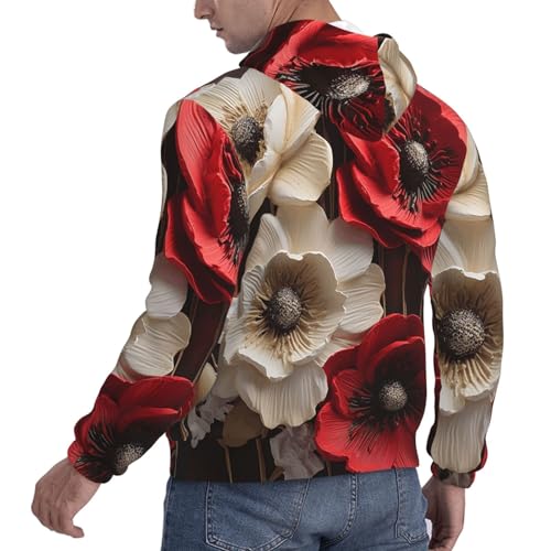 Men's Fleece Pullover Hoodie Long Sleeve Hooded Red and White Flowers Sweatshirt Casual Shirts With Pockets4