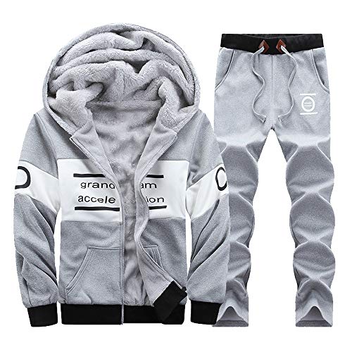 POLP Hombres Chándal Dos Piezas Sudaderas con Capucha Deportivos Tamaño Grande Color Sólido Cremallera Chaqueta + Pantalones Casual Otoño Invierno Manga Larga Chandal Traje Hoodie Deportivo