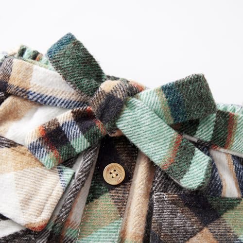 Image of Weixinbuy Toddler Girl Fall Winter Clothes Solid Long Sleeve Ribbed T-Shirt Knit Tops Plaid Button Mini Skirts Set Outfits