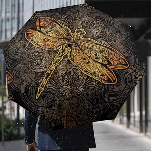 Parapluie voyage rouge libellule pliant et robuste contre le vent - 6
