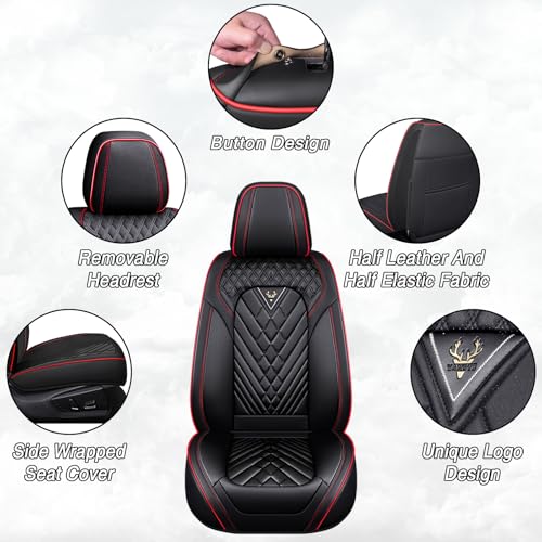 Image of Car Seat Covers for Chevrolet Equinox 2005-2026, Premium Nappa Leather Waterproof & Anti-Slip, Full Coverage Customized fit Chevrolet Equinox Seat Covers Full Set (5 Seats Standard,Black-Red)