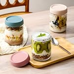 JALEBRO 6 Pack 16 oz Overnight Oats Containers with Lids, Glass Jars with Airtight Lids, Modern and Colorful, Food Storage Containers, Jars, 11.7" x 3.26"