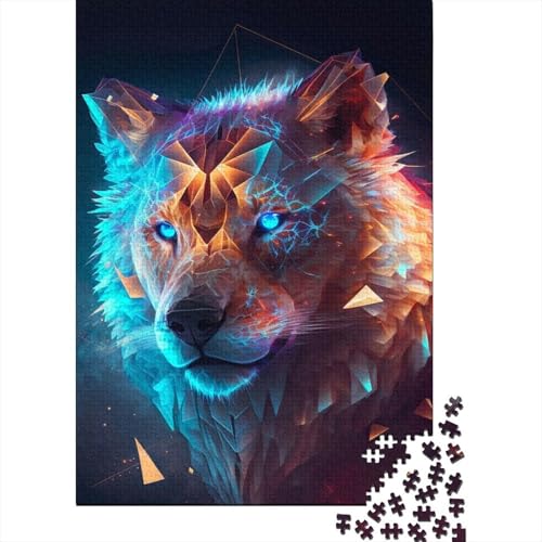 Puzzle de lobo fantasía 1000 piezas para adultos, rompecabezas de arte neón de 70x50cm
