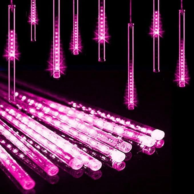 SHANJIA Rain Lights, Meteor Lights,Meteor rain Lights 50cm 10 Tube Solar rain Lights with for Christmas Parties Wedding Christmas Tree (Pink)