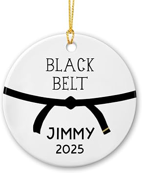 2025 Personalized Karate Christmas Ornament - Black Belt, Judo Sports Decor for Boys Girls - Custom Name & Year Ceramic Xmas Tree Ornament