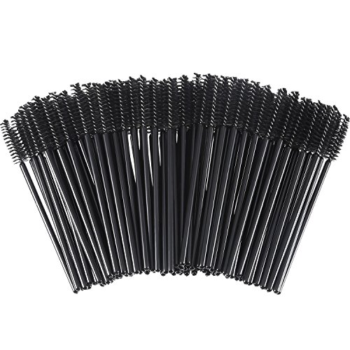 eBoot 300 Pieces Colored Disposable Mascara Wands Eyelash Eye Lash Brush Makeup Applicators Kit (Black Handle, Black Head)