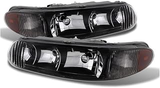 Headlight Blk for Buick for Regal 1997-2004 Gs Replacement Left + Right Driver Passenger Side Factory-Style Black-Housing Clear-Lens