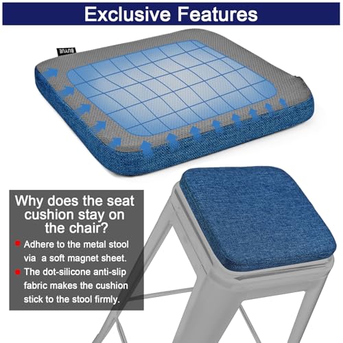 Image of BUYUE Friendly Woven Fabric Magnetic Bar Stool Cushion 1 Piece, Enhanced Anti-Slip Breathable Small Chair Seat Pad for Cafe Bistro Stackable Metal Stool (Square, Dark Blue, 1)