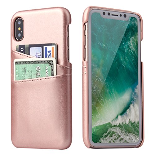 iPhone X Leather Card Case - SOWOKO iPhone X Wallet Case Slim, Credit Card Slots ID Holder Protective Phone Cover for Apple iPhone X 5.8 inch (Rose Gold)