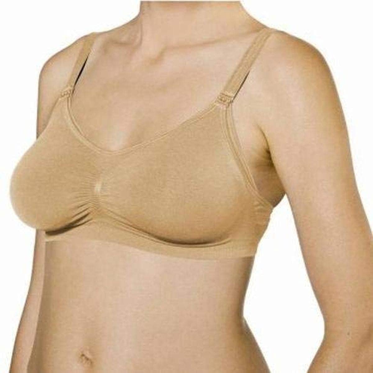 AmedaIntimates Breastfeeding Nursing Bra, Size 1, Tan, Machine-Washable Microfiber Nursing Bra, Drop-Cup Design for One-Handed Open & Close, No Seams or Underwire, Beige