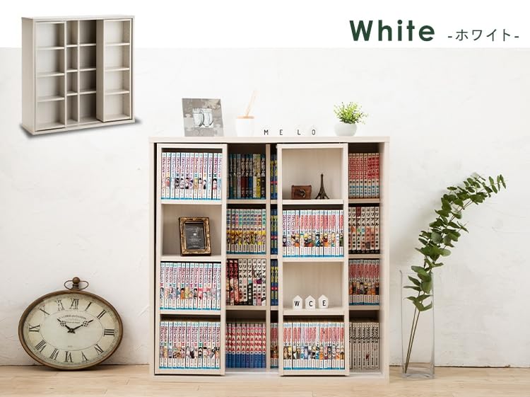 Amazon｜本棚 大容量 スリム おしゃれ コミックラック スライド ダブル