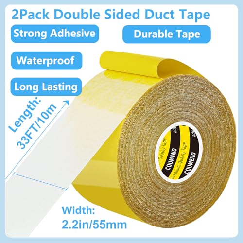 Image of Thin Double Sided Tape Heavy Duty,2 Pack 2.2in x 33FT Clear Mesh Double Sided Duct Tape,Strong Wall Mounting Tape Waterproof Adhesive Strips Crafts,Outdoor & Indoor,Cinta Doble Cara