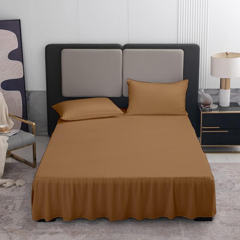 Bedline Ruffle bedskirt Three Sided Coverage Shrinkage and Fade Resistant Dust Ruffle bedskirt with Platform, 15 Inch Drop Double Bed 48x72 Inch | Beige-image-48