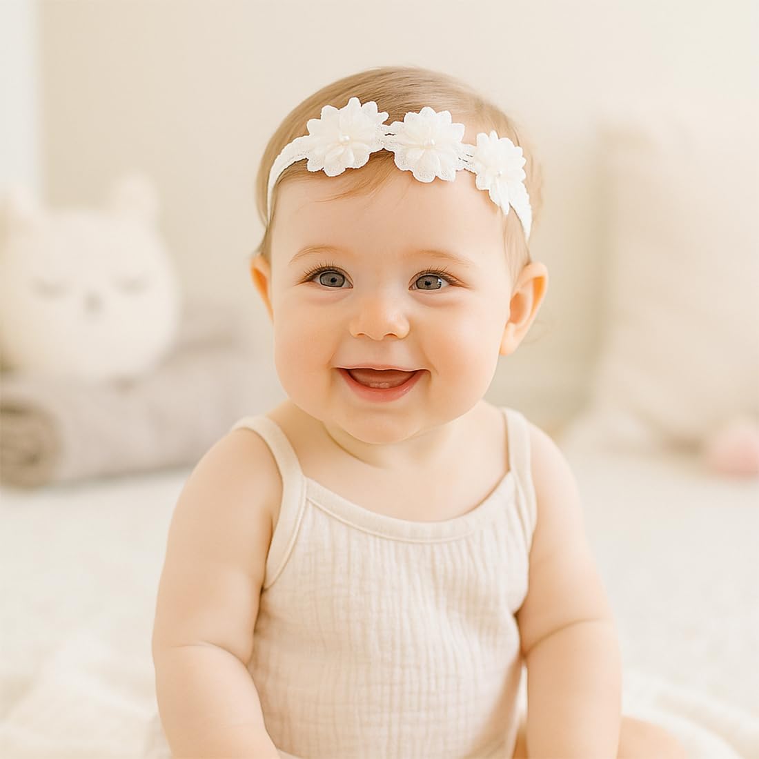 2pcs bandeau bébé fille,bandeau de baptême pour bébé fille, bandeau élastique pour fille, blanc dentelle bowknot bandeau cheveux Convient aux filles dont le tour de tête mesure entre 37 et 48 cm