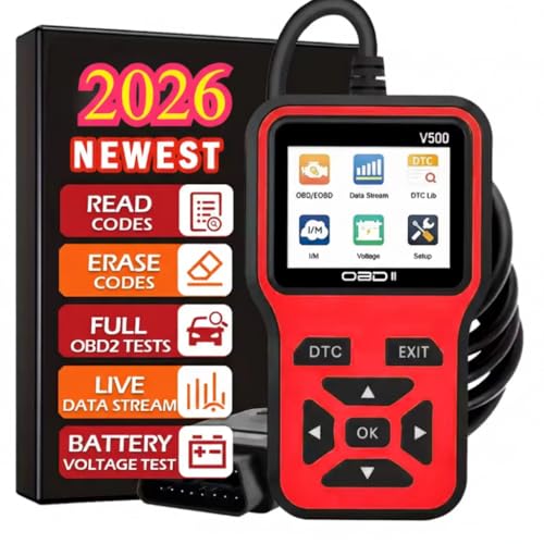 V500 OBD2 Scanner Diagnostic Tool, Professional Code Reader with Live Data Stream, DTC Lookup, I/M Readiness, O2 Sensor Test, EVAP System Test, Vehicle Info Display