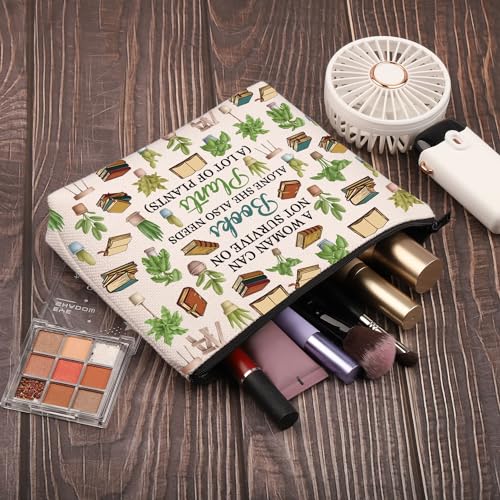 PLITI Plant Lover Gift Bookworm Gift A Woman Can Not Survive On Books Alone She Also Needs Plants Makeup Bag For Gardener (woman needs plants bagU) - Image 3
