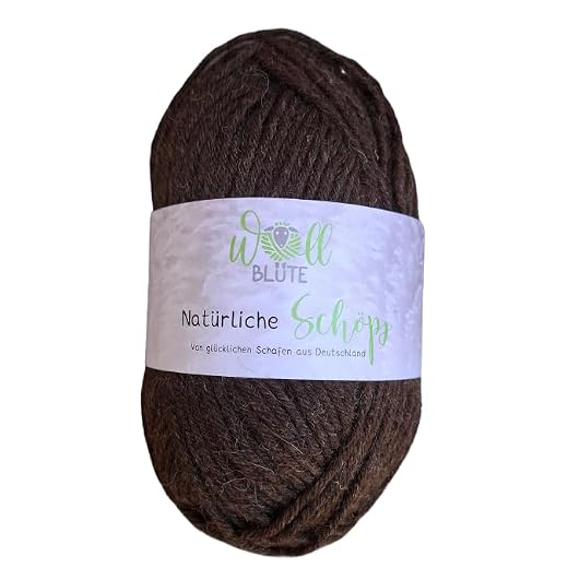 Wollblüte | Schafwolle zum Stricken – 100% naturbelassene Wolle | Wollgarn aus regionaler Schafwolle | Ideal für Pullover, Mützen, Schals & Decken | 100 g Knäuel in Braun (6-fädig)