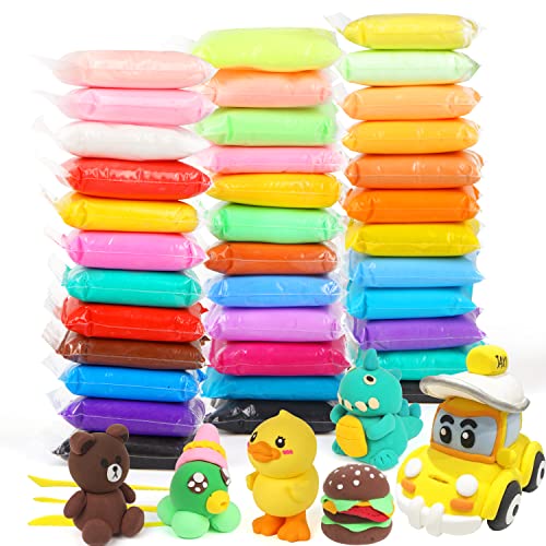 SULOLI Arcilla Polimerica Secado al Aire-36 Colores Pasta Foamy Moldeable con 4 Herramientas，Interesante Plastilina Arcilla Para Modelar，Regalo Para Niños y Niñas de 3 a 12 Años