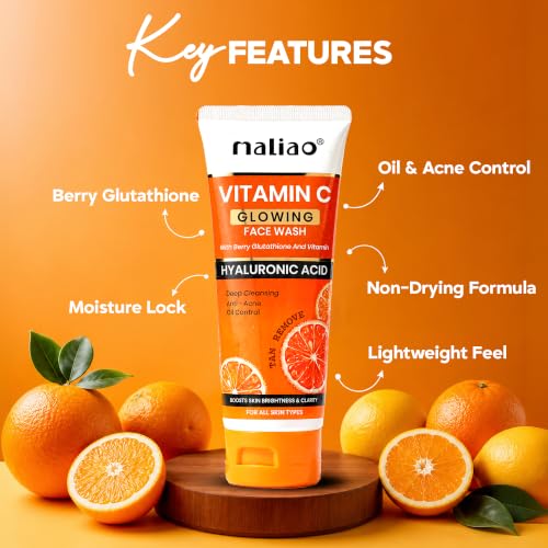 Image of Maliao Glowing Vitamin C Face Wash | Berry Glutathione, Hyaluronic Acid & Glycerin | Deep Cleansing, Skin Brightening, Oil Control, Anti-Acne & Tan Removal Face Cleanser | Suitable for All Skin Types | Berry Glutathione, Hyaluronic Acid & Glycerin | Deep Cleansing, Skin Brightening, Oil Control, Anti-Acne & Tan Removal Face Cleanser | Suitable for All Skin Types | 100g