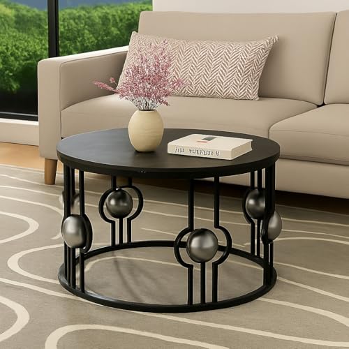 Image of Nesting Tables Made of Engineered Wood Coffee Table, Small Accent End Table, Round Sofa Side Table, Living Room, Bedroom Full Black