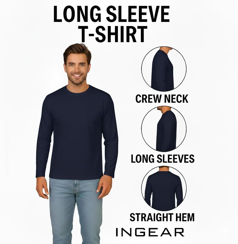 INGEAR Men's Ultra Soft Casual Base Layer Polyblend Long Sleeve T-Shirt, Crewneck, Lightweight Jersey Fabric, - Image 5